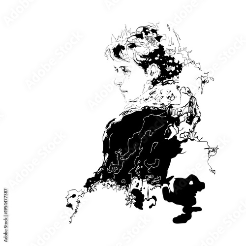 Portrait of Gotfred in classic western costume, Egon Schiele style illustration for storybook