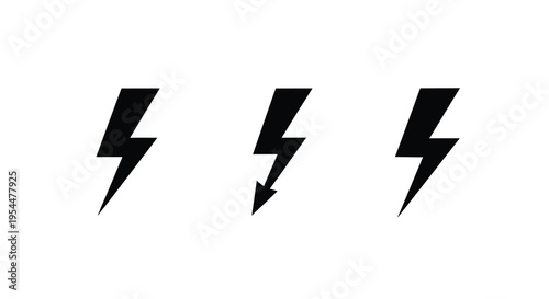 Three black lightning bolt shapes against a white background silhouette