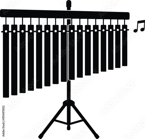 PrintSilhouette wind chimes musical instrument, percussion bar chimes illustration, sound effect concept, music performance art