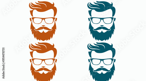 Illustration of four stylized bearded men faces, two orange, two teal, with glasses