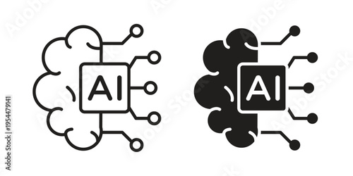 AI brain icon for mobile application, button and website design.