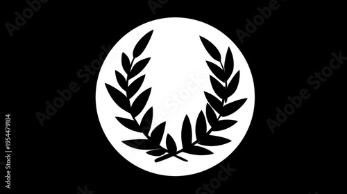 Stylized black leaves inside a white circle on a solid black background