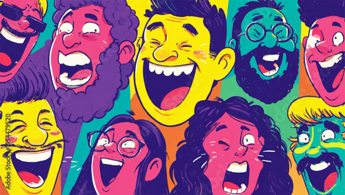 Set of 10 colorful laughing people faces vector