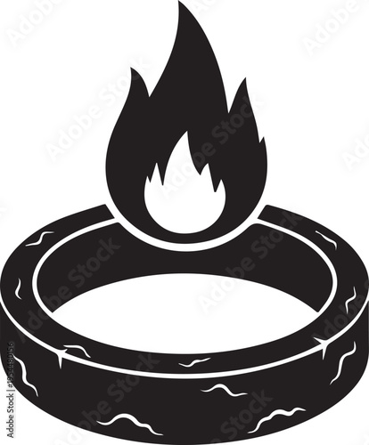 Modern fireplace silhouette vector illustration with round pit design and fire line art