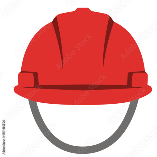 Red hard hat icon for labor day, construction safety, worker protection, building sites, skilled trades, professional gear, and industrial safety equipment.