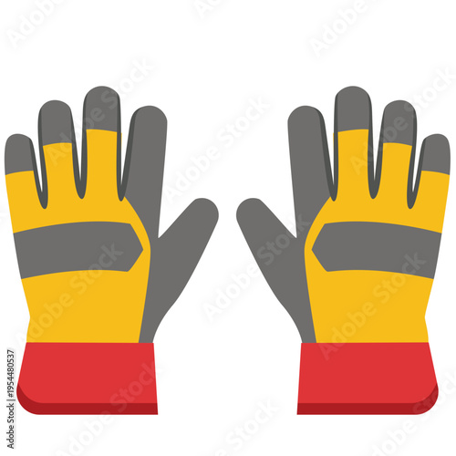 Yellow and gray work gloves for labor day, safety equipment, worker protection, construction sites, skilled trades, professional gear, and hand safety.