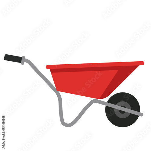 Red wheelbarrow icon for construction work, labor day, building projects, material transport, skilled trades, professional equipment, landscaping, and worker craftsmanship.