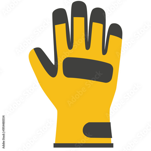 Yellow work glove icon for labor day, safety equipment, worker protection, construction sites, skilled trades, professional gear, industrial safety, and hand protection.