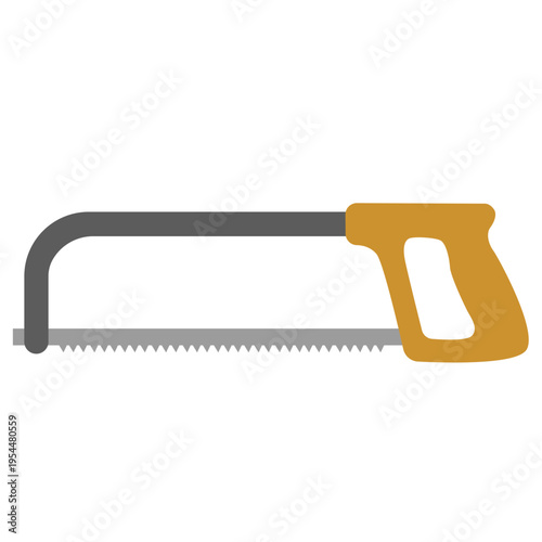 Yellow hacksaw icon for metal cutting, labor day, construction tools, skilled trades, professional equipment, industrial work, repair projects, and technical craftsmanship.