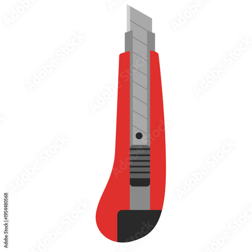 Red utility knife icon for cutting work, labor day, construction tools, skilled trades, professional equipment, crafting projects, industrial applications, and precision craftsmanship.