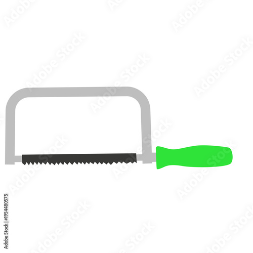 Green hacksaw icon for metal cutting, labor day, construction tools, skilled trades, professional equipment, industrial work, repair projects, and technical craftsmanship.