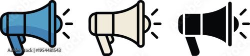 Vector Icons Set of Megaphones for Communication, Announcement, and Broadcasting Designs