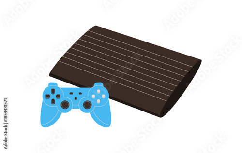 Retro videogame console and gamepad icon, flat style. Controller and pad present a classic game gadget for player. Video game device with modern look, ideal for fun entertainment electronic play.