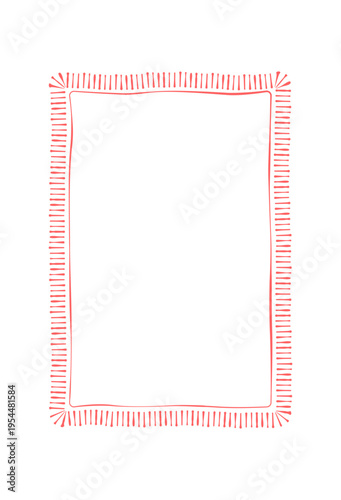 Minimal doodle wedding frame in red. Simple romantic border as cute card and invite for couple celebration day. Hand drawn rectangle line decor suits social media post with modern vintage aesthetic