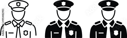 Vector Icons Set of Police Officers in Uniform for Law Enforcement, Security, and Professional Services Designs
