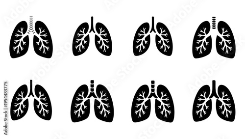 Anatomical illustration of human lungs in various styles and perspectives