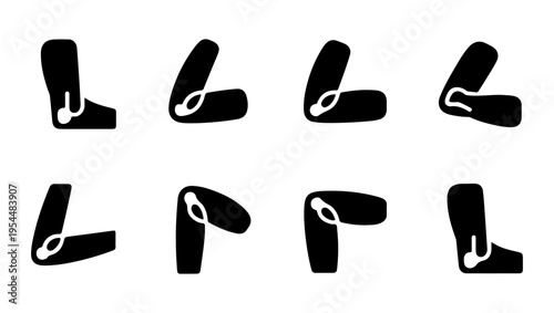 Black and white illustration depicting various human arm and hand positions