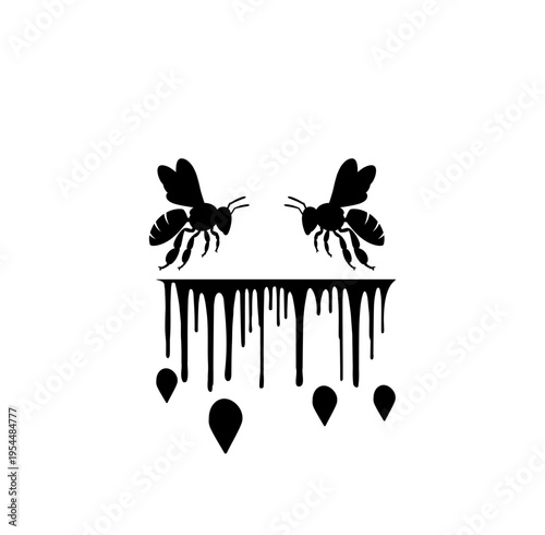 Bee Silhouette with Dripping Honey Style Design Isolated on White Background