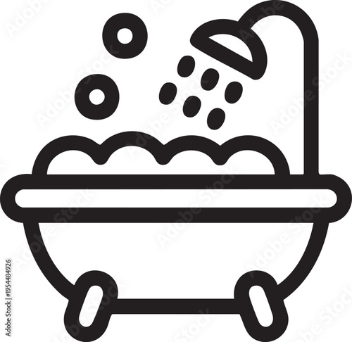 Simple Bathtub With Shower Icon Flat Design Bathroom Hygiene Symbol Illustration For Cleaning