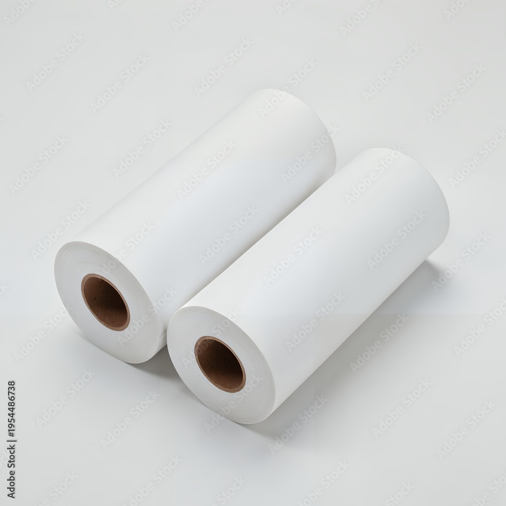 Fototapeta premium Two Rolls of Blank White Paper on Isolated White Background