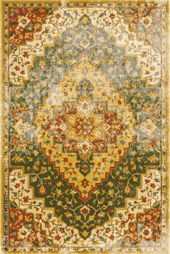 Folk style traditional printed Carpet with trending colors and texture in high resolution
