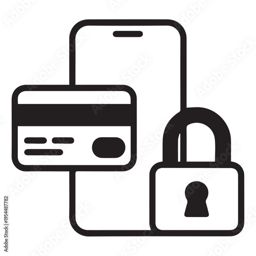 Secure mobile payment concept with smartphone display alongside credit card and locked padlock representing safe digital financial banking