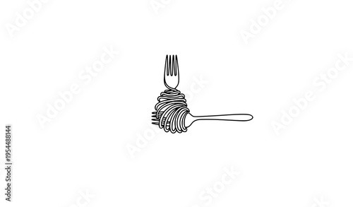 A minimalist line art illustration of a fork and spoon crossed together