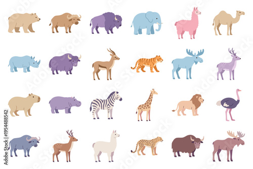 Wild animals and zoo mammal set | Large collection of various fauna from around the world in a colorful flat vector illustration style