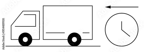 Logistics concept. Logistics by a delivery truck icon with time symbol shipping, express delivery, and time management. Useful for e-commerce, supply chain, fast delivery services, planning