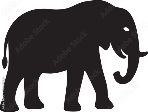 Elephant Black Fill Vector Wild Animal Illustration On White Background
