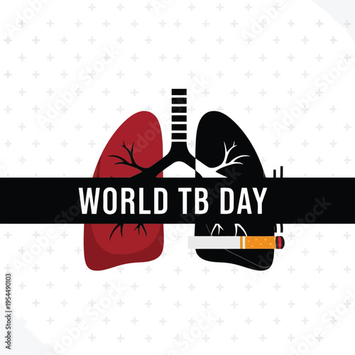 World TB Day Awareness Poster with Human Lungs and Cigarette Illustration