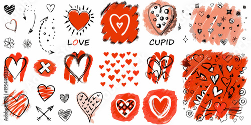 Collection of hand drawn hearts arrows and love themed doodles