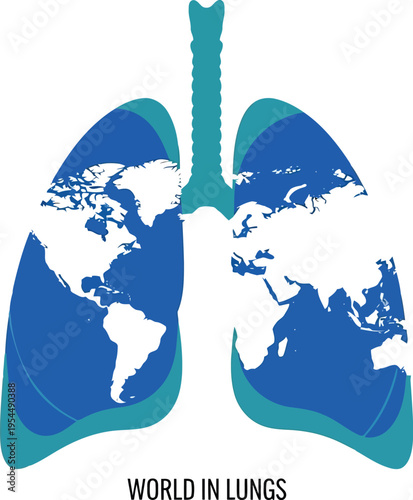 World Map Inside Human Lungs Concept for Global Respiratory Health and Environmental Awareness
