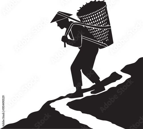 Hardworking porter silhouette vector illustration line art for journey on transparent background