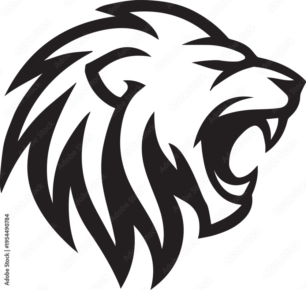 Obraz premium Lion Roaring Head Tattoo Style Silhouette Animal Vector Design On White Background Silhouette