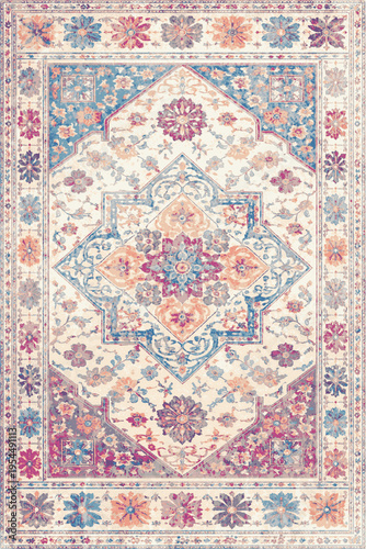 Folk style traditional printed Carpet with trending colors and texture in high resolution
