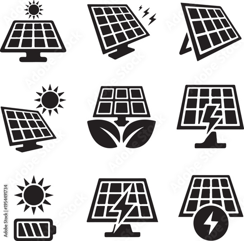 Icons for theme solar panels, vector, icon, set. White background