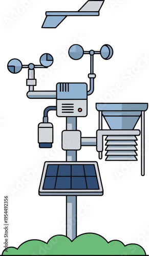 Automated Weather Station with Solar Panel and Meteorological Sensors Vector Illustration