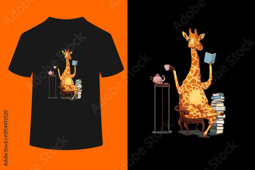 Kawaii Cute Giraffes, Books and Tea Women's T-Shirt
