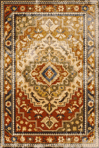 Folk style traditional printed Carpet with trending colors and texture in high resolution
