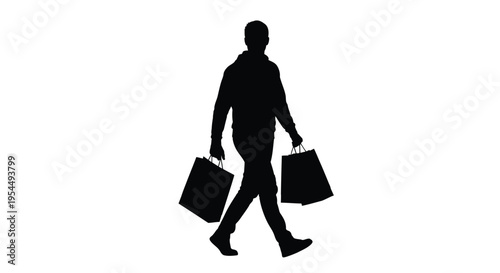 Man walking with shopping bags a striking black silhouette