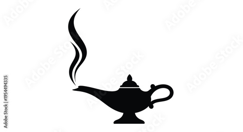 A black silhouette of a magic lamp with smoke elegant silhouette