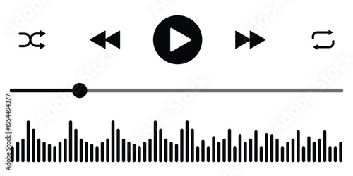 Audio Playback Controls and Music Wave Icons