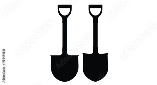 Two black shovels stand side by side in a simple silhouette