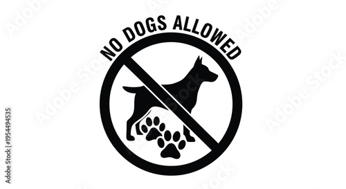 Prohibition sign depicting a dog and paw prints black silhouette