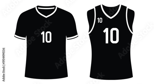 Two basketball jerseys with the number ten black silhouette