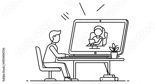 A person participating in a virtual meeting or online class on a computer