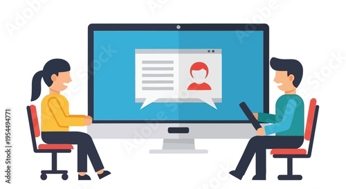 Digital interview two candidates facing a computer with a video call displayed