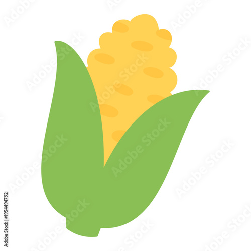 Golden Corn Delight: A vibrant illustration showcasing a single, golden ear of corn, enveloped by lush green husks, a symbol of nature's bounty and culinary delight.