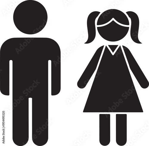 Kids or children black vector icon. Boy and girl symbols.